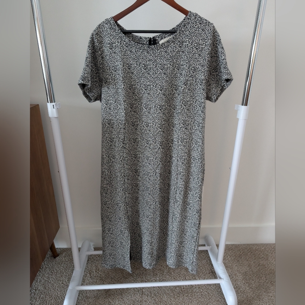 LOFT Black and White Leopard Print Midi Dress